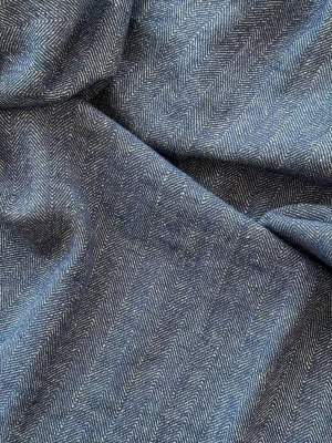 Ткань лён плотный "ёлочка синяя" с эффектом мятости арт.5848 | Ellie Fabrics