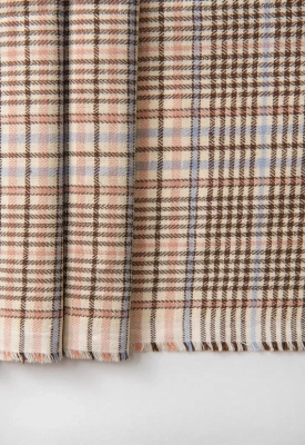 Ткань лён умягченный "клетка розово-голубая" костюмный арт. 887/1 (лен 20% , хлопок 80%) | Ellie Fabrics