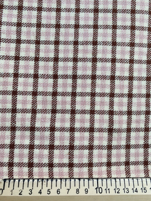 Ткань лён умягченный плотный "молочно-розовая клетка" костюмный арт.41ПЛ | Ellie Fabrics