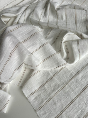 Ткань лен/хлопок "ажурный беж полоса" шир. 158 см. арт. 3550 | Ellie Fabrics