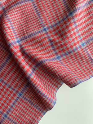 9088. Ткань лён умягченный "клетка гленчек красно-синий" костюмный | Ellie Fabrics