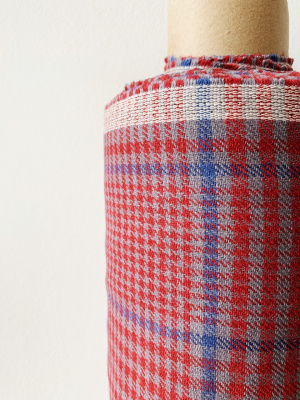 9088. Ткань лён умягченный "клетка гленчек красно-синий" костюмный | Ellie Fabrics