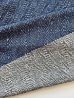 Ткань лён плотный "ёлочка синяя" с эффектом мятости арт.5848 | Ellie Fabrics