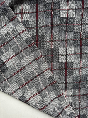 Ткань лён плотный "Серая клетка" с эффектом мятости арт.5855 | Ellie Fabrics