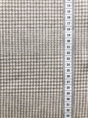 2063. Ткань лён умягченный "гусиная лапка (полосы) бежевая" костюмный | Ellie Fabrics